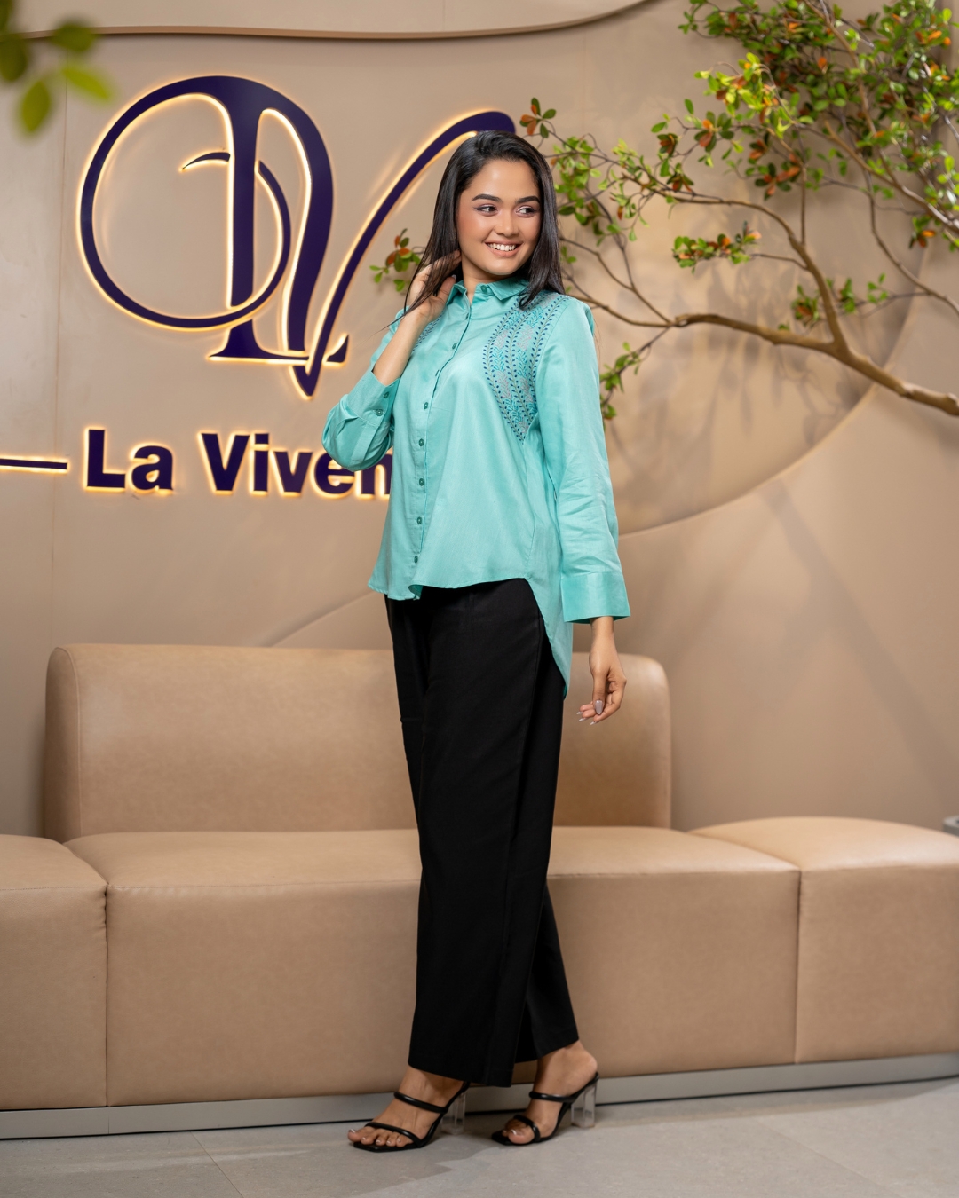 Floral Embroidery Detail Shirt Blouse - Image 6