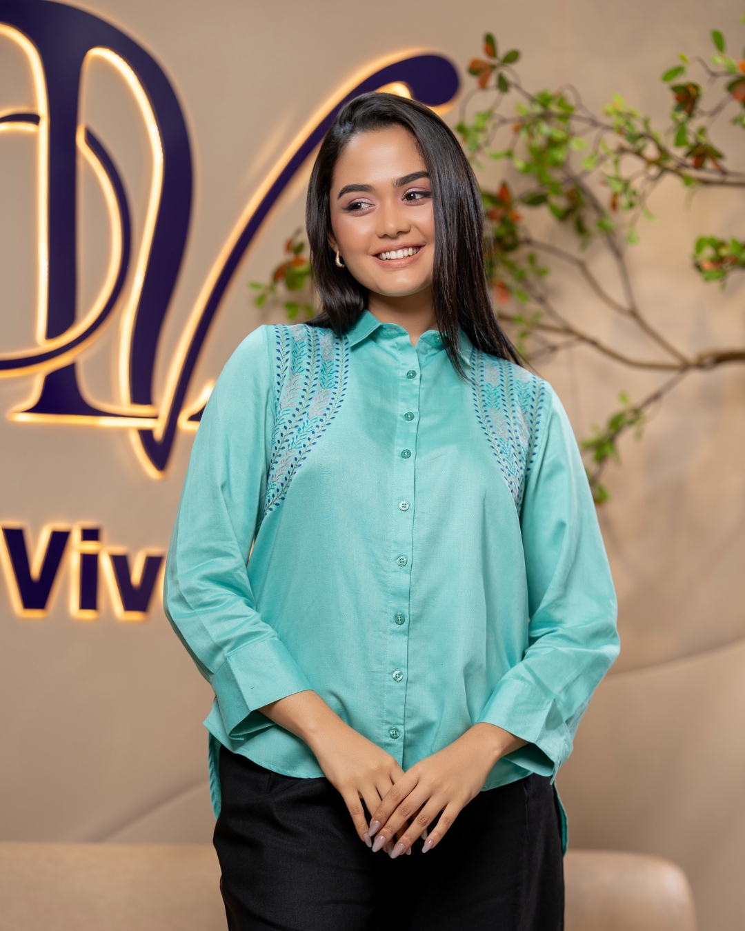 Floral Embroidery Detail Shirt Blouse