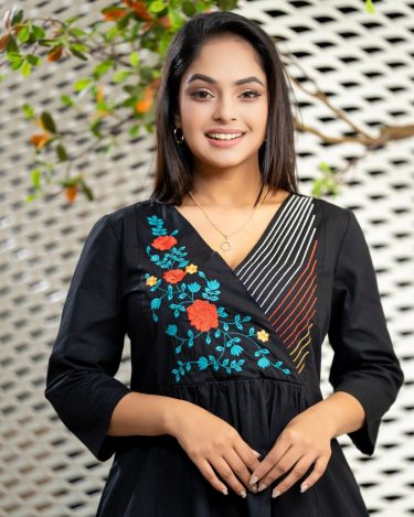 Embroidery Detail Front Crossover Short Dress