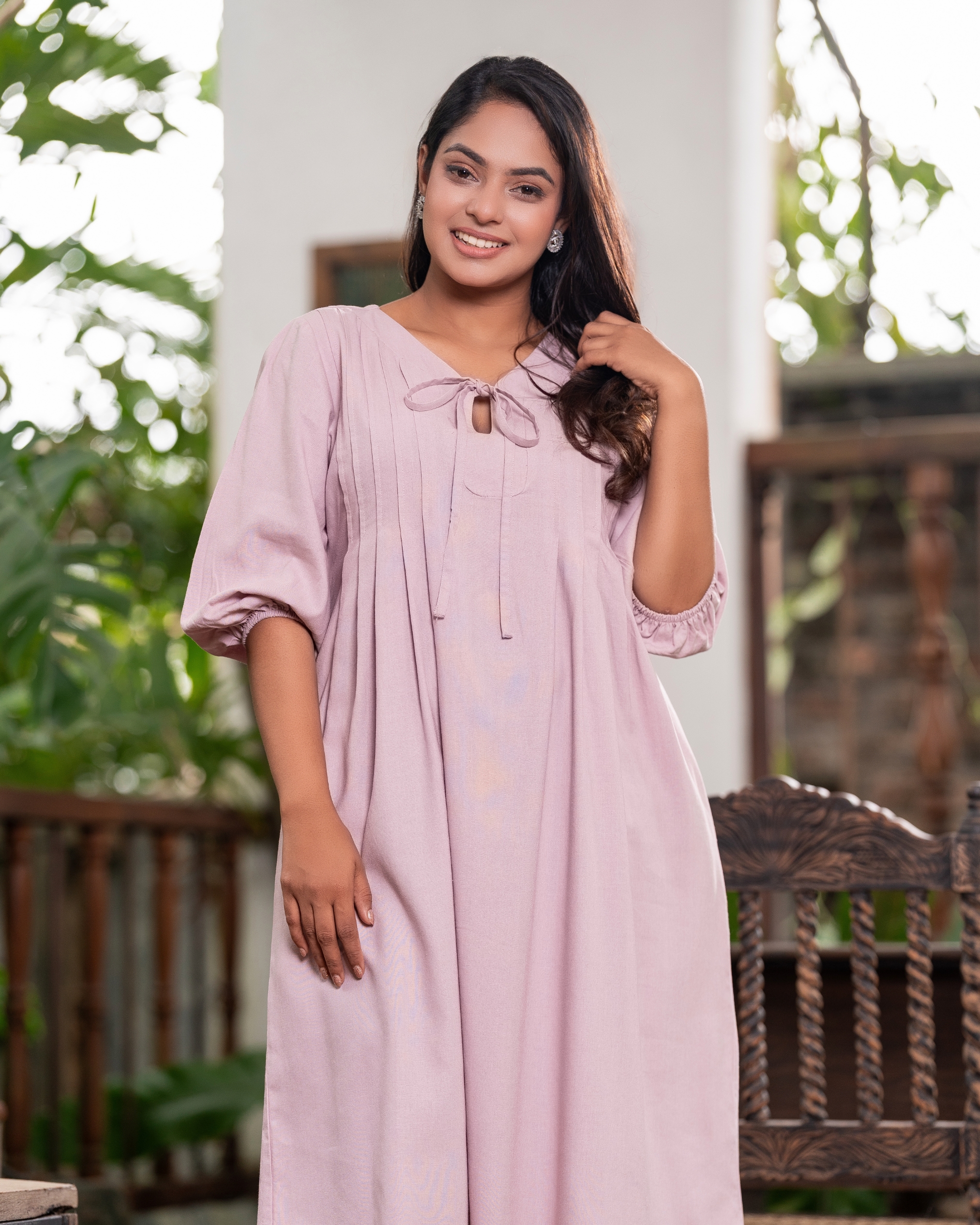 Front Tie-Up Detail Pintuck Short Dress - Image 3