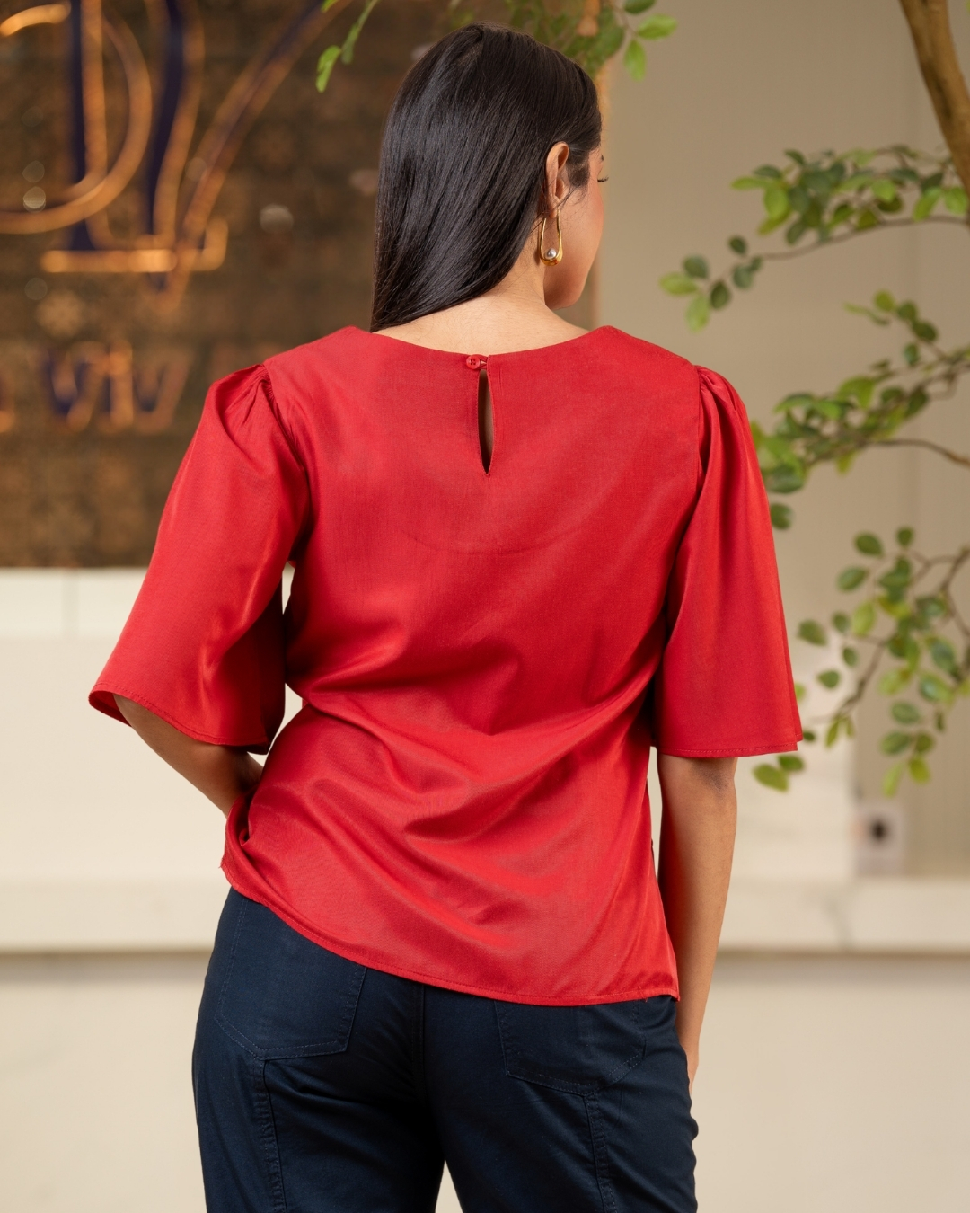 Boat Neck Bell Sleeve Blouse - Image 5