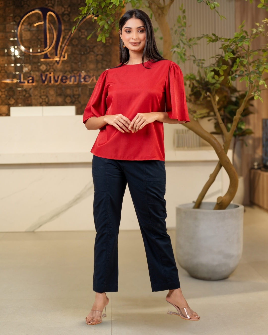 Boat Neck Bell Sleeve Blouse - Image 2