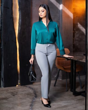 Button Detail Straight Leg Pants