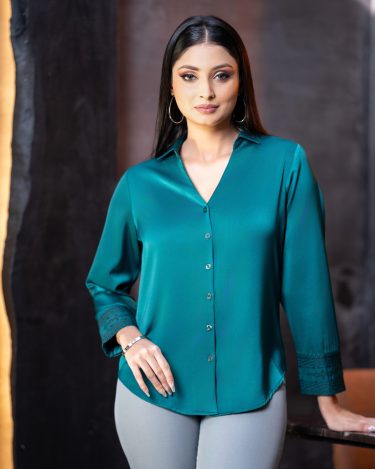 Embridered Sleeve Cuff Detail Shirt Blouse