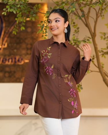 Floral Embroidery Detail Shirt Blouse