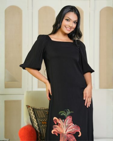 Lily Floral Embroidered Puff Sleeve Maxi Dress