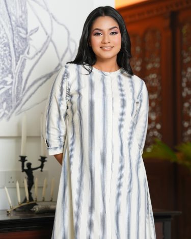 Zig-Zag Hemmed Striped Midi Dress