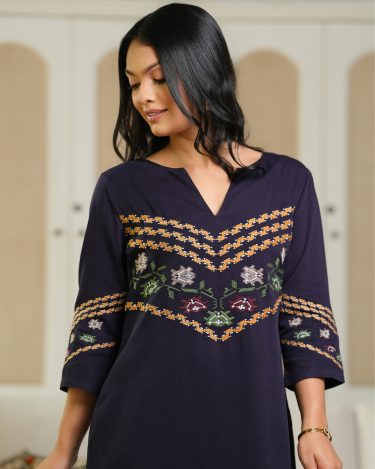 Geometric Embroidery Detail Short Dress