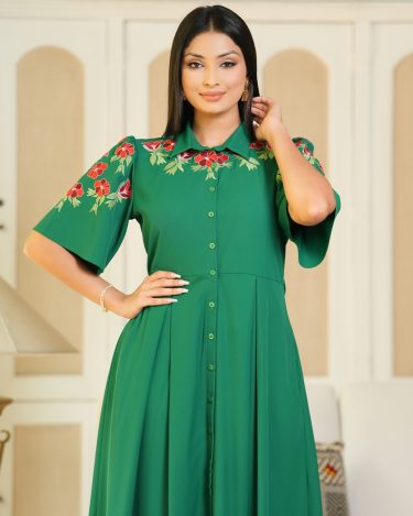 Floral Embroidered Midi Shirt Dress