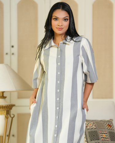 Stripe Patterned Short Shirt Dress