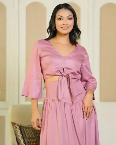 Tie-Up Detail Crop Top and Maxi Skirt Set