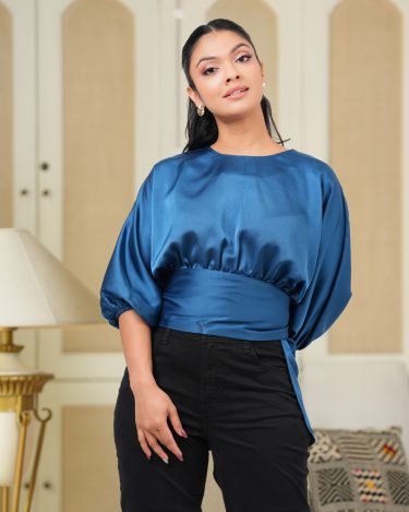 Cinched Waist Puff Sleeve Blouse