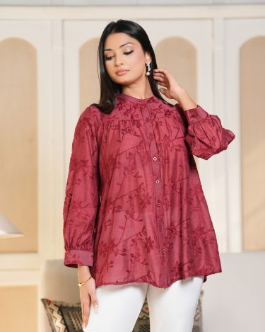 All-Over Embroidery Relaxed Fit Shirt Blouse
