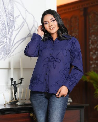 Ribbon Embroidered Floral Shirt