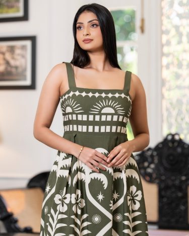 Square Neck Wide-Strap Fit-and-Flare Maxi Dress