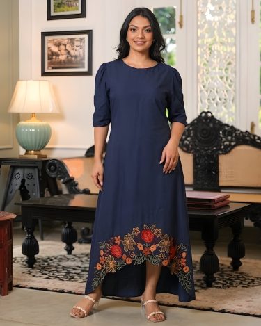 Floral cut embroidery detail High-Low Midi Dress