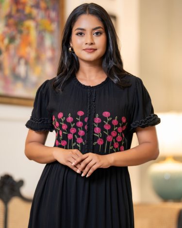 Ruffle Detailed Embroidery Maxi Dress