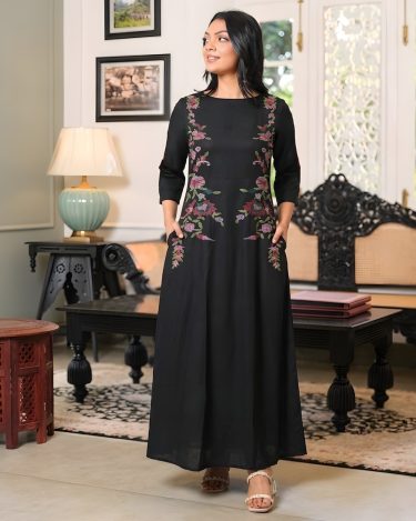 Floral Embroidery Detail Maxi Dress