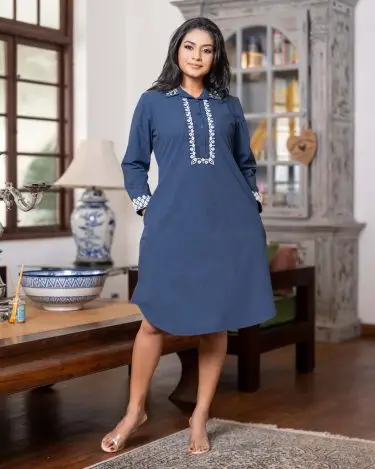 Geometric Floral Embroidery Short Shirt Dress