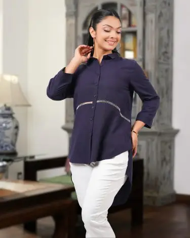 Lace Detailed Button Down Blouse