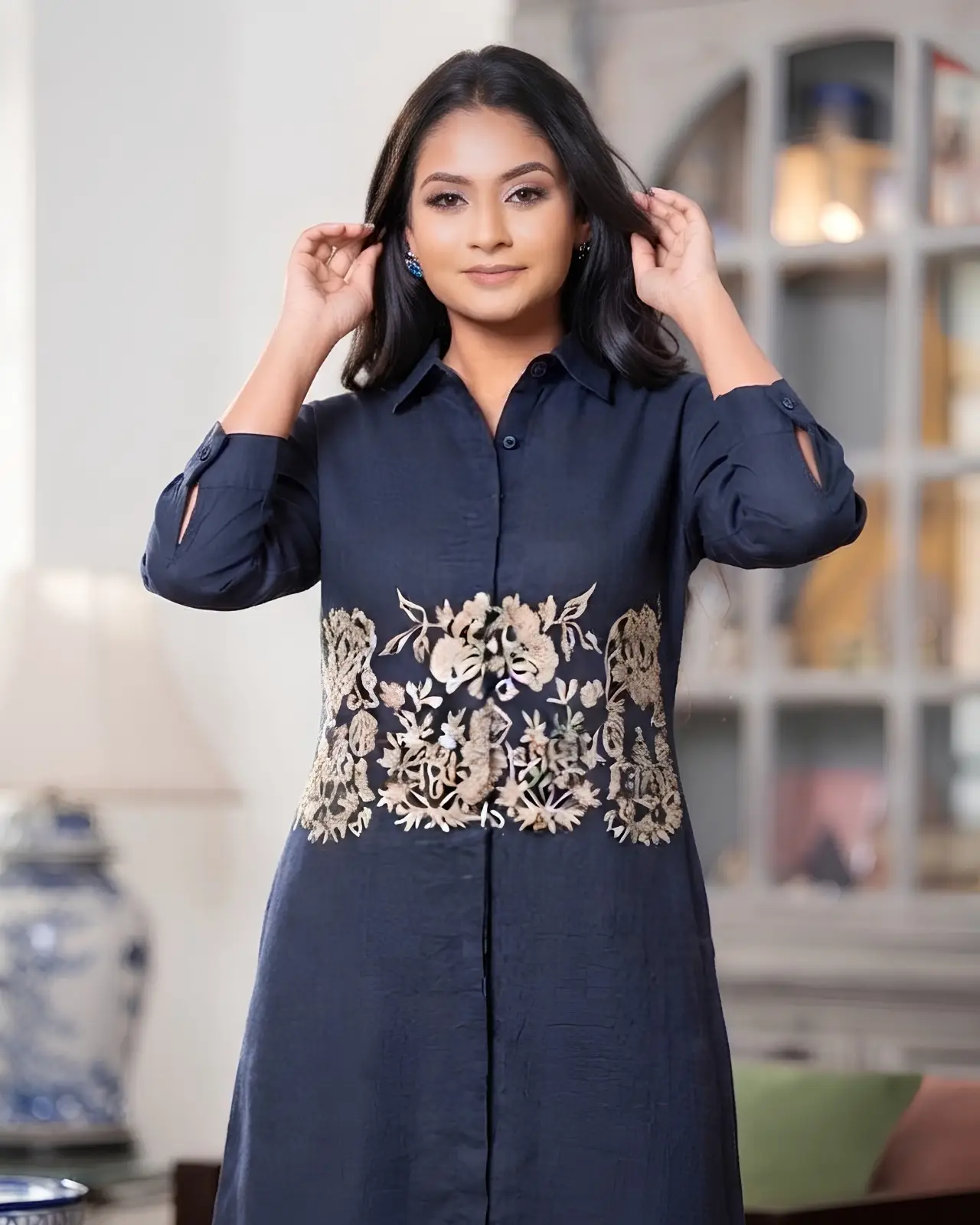 The Sapphire Mid Wait Embroidered Short Shirt Dress - Image 4